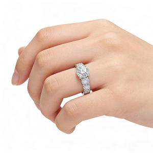 Anillo de Clúster Clásico Personalizado en Plata Chapada en Oro de 14k con Diamante Cultivado en Laboratorio para Bodas y Fiestas - Product Image 5