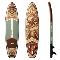 Planche de SUP gonflable en bois vert sauge de 11' (33 pouces de large), planche à pagaie tribale en bois naturel avec pompe pour la navigation fluviale