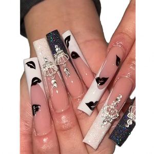 Lot de 10 faux ongles français faits à la main avec un design luxueux et personnalisé, échantillons gratuits et emballage sur mesure - Product Image 1