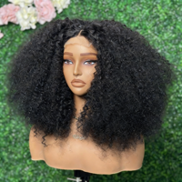 Perruque en cheveux humains bouclés afro crépus à 200 % de densité, avec fermeture en dentelle 4x4, 16 pouces, courte, bouclée et volumineuse, pour femmes noires africaines, en cheveux vierges