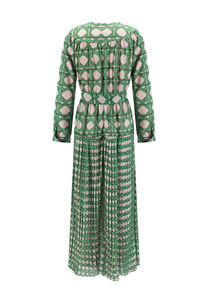 Eleganti Abiti Lunghi da <span class=keywords><strong>Donna</strong></span> con Stampa Geometrica <span class=keywords><strong>Verde</strong></span> Plissettati Produttore di <span class=keywords><strong>Abbigliamento</strong></span> con 15 Anni di Esperienza - Product Image 2