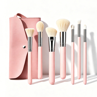 Ensemble de 7 pinceaux de maquillage avec sac, manche rose, virole en aluminium, poils en nylon, pinceau à poudre, pinceau à blush, pinceau à yeux, cosmétique