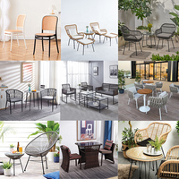 2023 Meilleure Vente Chaise de Salle à Manger d'Extérieur en Corde Tressée et Rotin, Empilable, avec Cadre en Fer Métallique, pour Patio et Jardin, et Coussin Imperméable
