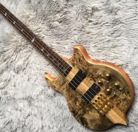 Guitare électrique à 4 cordes Grand Stanley shark Brown Ash, corps transparent avec matériel doré, incrustation d'ormeau, Promotion