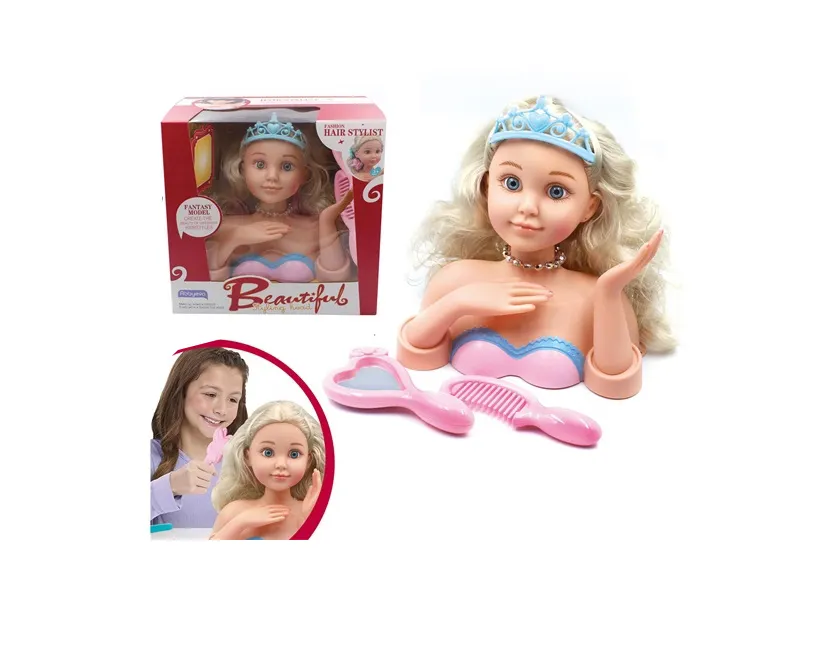 Fashion girls plastic princess dress up pretend play big hair styling head doll toy