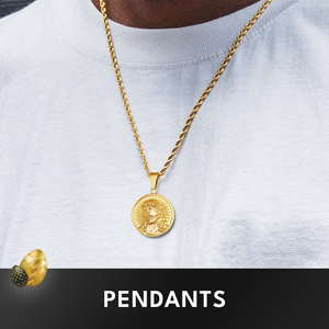 Pendentif pièce de monnaie Croix de Saint Christophe en acier inoxydable plaqué or 18 carats, Collier religieux vintage avec crucifix pour homme et femme - Product Image 1