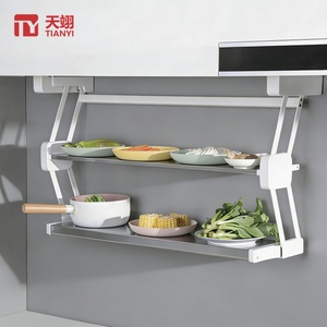 Folding Aluminum Alloy Modern <b>Kitchen</b> Rack Under Cabinet Pull Down 2-Tier Hidden <b>Shelf</b> Organizer - Product Image 1