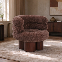 Fauteuil d'appoint moderne Wabi Sabi en tissu Teddy avec base en bois massif pour salon, hôtel ou maison