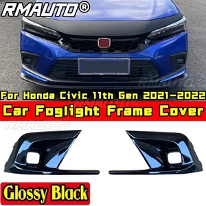 Pour Honda Civic 11ème génération 2021-2022, kit carrosserie, cadre de phare antibrouillard, couvercle de phare antibrouillard noir brillant, accessoires de voiture - Product Image 1