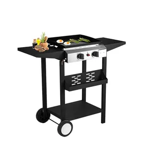 2 Burner Propane Gas Grill Outdoor BBQ plancha gaz Storage Cabinet Gas Griddle With Side Shelf