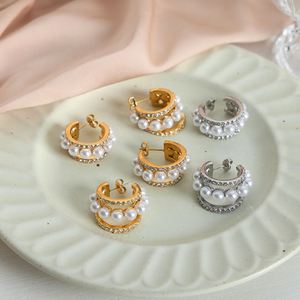Pendientes de Moda 2023 de Lujo, Chapados en Oro de 18K, Forma de CC, con Cristal, Estilo Veraniego, con Perlas de Agua Dulce, para Mujer - Product Image 3