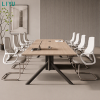 Ensemble de table de conférence et de salle à manger moderne LIYU avec 8 chaises à base de traîneau blanches, table de réunion en bois de chêne clair, mobilier de bureau