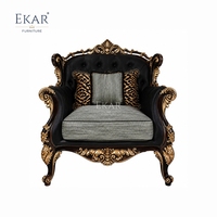 Jardin Sage Tri-Arched fluwelen bank |   Luxe Rococo Zwart &amp;   Gouden bank met spijkerkopversiering - EKAR FURNITURE
