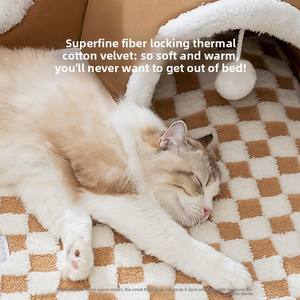 Cama cueva acogedora para gatos con túnel lavable, escondite interior cálido para gatos y perros, lugar de seguridad para dormir de 4 estaciones - Product Image 4