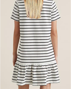 Robe d'été à rayures pour femmes, à la mode, décontractée, à col rond, à manches courtes avec poche - Product Image 6