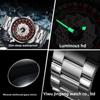Montre à quartz pour homme, bracelet en acier inoxydable, cadran lumineux, résistante à l'eau 30M, design roue de roulette de casino, style tendance