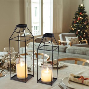 Lanterne à bougie minimaliste en fer noir, décoration géométrique pour la maison, décoration de Noël, lampe de jardin extérieure - Product Image 1