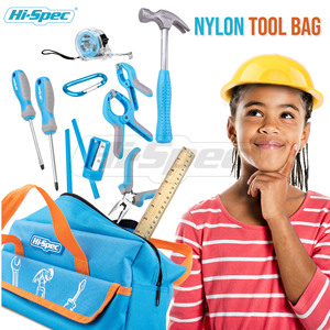 Hi-Spec 15 Piece Kids Tool Set Nylon Bag Blue DIY Toy For Ages 8 To 13 Years - Product Image 1