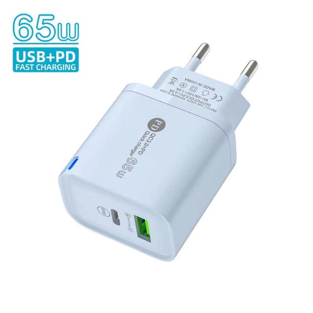65W A+C USB Type-C Adapter for Phone Charger US EU USB Type C Charger for 20W iPhone Charger for Phone Samsung Xiaomi Oppo