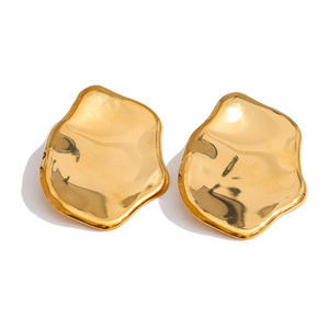 Boucles <span class=keywords><strong>d</strong></span>'oreilles pendantes JINYOU 747 de style européen, en acier inoxydable, plaqué or, design géométrique lisse et exagéré - Product Image 1