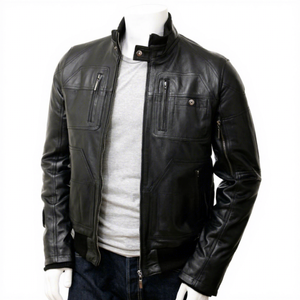 Chaqueta de Motero Casual para Hombre, Estilo Vintage, de Piel de Cordero Genuina, Negra, Resistente al Viento, Ecológica, para Invierno - Product Image 1
