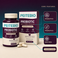 Capsules probiotiques PEITEBIO pour chiens et chats avec probiotiques, prébiotiques, enzymes, saveur poulet, soutien digestif, 60 capsules