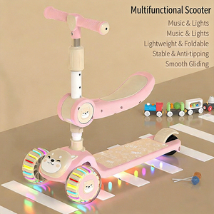 <span class=keywords><strong>Patinete</strong></span> 3 en 1 para Niños, Plegable, con Luces LED Intermitentes, 3 Ruedas, Altura Ajustable, <span class=keywords><strong>Patinete</strong></span> para Niños Pequeños, Juguete para Bebés - Product Image 1