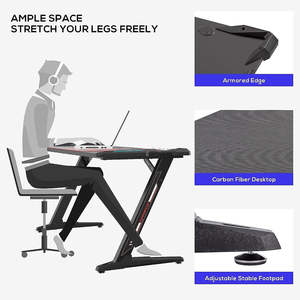 Compre un juego de mesa de juego para computadora con luces LED eléctricas, de metal negro grande, para computadora portátil, PC, RGB, con silla incluida - Product Image 3