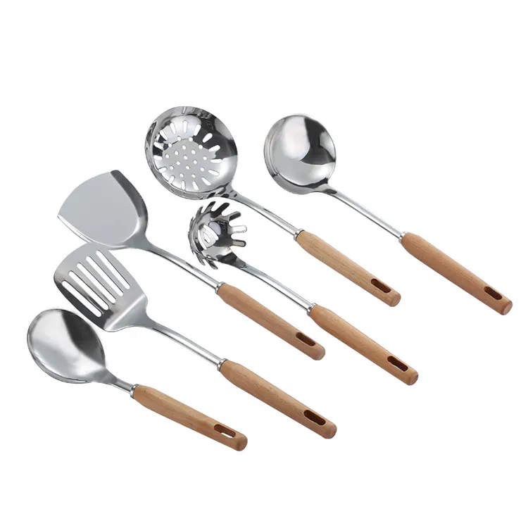 Utensílios de cozinha de aço inoxidável, conjunto de 6 peças de utensílios de cozinha anti aderente