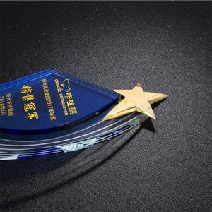 WZ-GT001 <b>Wholesale</b> Blank <b>Glass</b> Trophy <b>Award</b> Custom Crystal <b>Glass</b> Trophies With Metal Star for Souvenir Gift - Product Image 3