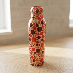 Bouteille d'eau en cuivre avec motif à pois rouges et bruns, design moderne, portable, pour les voyages - Product Image 5