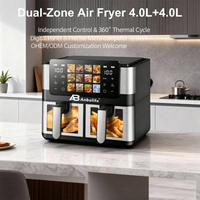 Anbolife Oven Penggorengan Udara Laris Manis 2 Keranjang Zona Ganda 8L Penggorengan Udara Digital Elektrik Keranjang Besar dengan Pembagi Jendela Kaca BEBAS PFAS