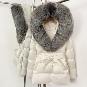 OFTBUY Hiver Femmes Vers Le Bas Manteau Réel Fourrure De Renard À Capuche Vers Le Bas Veste <span class=keywords><strong>Ceinture</strong></span> Lâche Élégant Épais Chaud Casual Down Top À Capuche Out Wears - Product Image 4