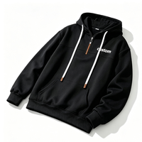 Sweat-shirt à capuche mi-zippé décontracté pour homme, 100 % coton, noir, avec poche kangourou, idéal pour l'hiver
