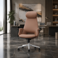 Chaise de bureau ergonomique confortable avec base pivotante en aluminium, siège en cuir avec mousse pure haute densité, accoudoirs réglables en 3D