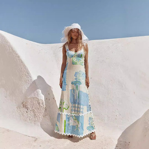 فستان كاجوال مثير مطبوع من الكتان على الموضة الأمريكية فستان صيفي بدون حمالة - Product Image 2