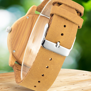 Montre-bracelet de luxe 2020 en bambou antique avec mouvement Miyota à quartz, bracelet en tissu, cadran à aiguilles tendance pour couples de marque - Product Image 6