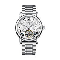 Jam tangan Skeleton pria, arloji mekanik Tourbillon, Gaun hari tanggal otomatis