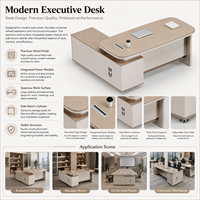 Bureau de direction en bois crème pour PDG et managers, avec armoire latérale gauche, OEM ODM, approvisionnement en gros