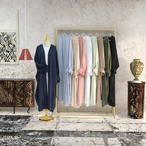 Plus Size Satin Abaya <b>Cardigan</b> Muslim Robe Solid Color Loose Fit Pleated Cuff Islamic Outerwear - Product Image 2