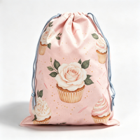 Pochette à cordon personnalisée vert vintage imprimée motif cupcake, sac anti-poussière recyclable pour boulangerie, fêtes et emballage de collations festives