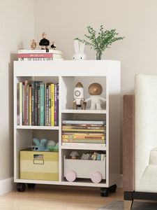 Estantería Sencilla, Estante de Almacenamiento de Pie, Estantería <span class=keywords><strong>Infantil</strong></span> <span class=keywords><strong>con</strong></span> <span class=keywords><strong>Ruedas</strong></span>, para Sala de Estar, Dormitorio, Móvil - Product Image 3
