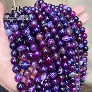 JD-tira de encaje de ágata redonda, superficie lisa teñida de Color púrpura, 4-14mm, cuentas de piedra de energía suelta para fabricación de joyas