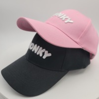 Gorra de Béisbol Deportiva Personalizada de Algodón Terry Negro y Rosa con Bordado 3D y Estampado Puff, de Alta Calidad y Ajustable con Cierre a Presión