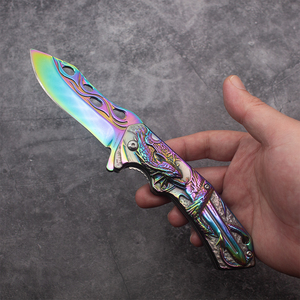 Navaja Plegable de 8.1 Pulgadas con Grabado de Dragón Multicolor, Acero 3Cr13 con Clip, Herramienta EDC para Camping, DIY, OEM, Recubrimiento de Titanio Personalizado - Product Image 4