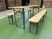 Table de pique-nique en bois robuste pour 6 personnes avec bancs et pieds pliants, style allemand, pour bureaux et espaces extérieurs