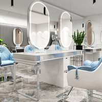 Table de coiffeur moderne de luxe avec miroir intégré en acier inoxydable, table de teinture à chaud