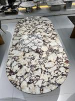 2600*1150mm Long ovale Calacatta alto pierre Table à manger ensemble métal jambe maison Villa violet marbre naturel salle à manger meubles