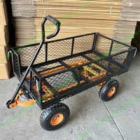 Chariot de jardin pliable à quatre roues, fermé, en métal robuste, avec benne basculante en maille pour outils