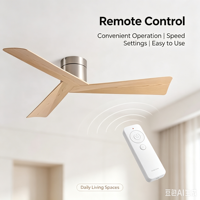 Ventilateur de plafond 52 pouces en ABS couleur grain de bois, le plus populaire en France, BLDC silencieux, pour plafonds bas, 3 pales, avec lumière, télécommande et application, pour extérieur